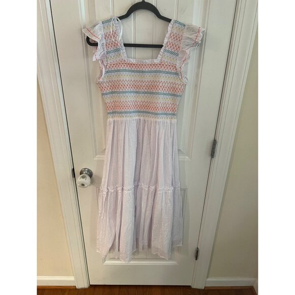 Feel The Roses White Smocked Multicolor Embroidery Midi Dress Sz‎ Small NWT - Picture 5 of 5